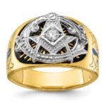 IBGoodman 10k Two-tone Men's Polished and Textured with Blue and Black Enamel Diamond Blue Lodge Master Masonic Ring