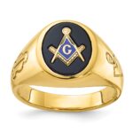 IBGoodman 14k Men's Polished and Grooved with Oval Onyx Blue Lodge Master Masonic Ring