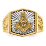 IBGoodman 14k Two-tone Men's Polished and Textured Sun Ray Blue Lodge Master Masonic Ring - Image 4