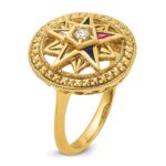 IBGoodman 14k Women's Polished and Textured with Multi-color CZ and Diamond Eastern Star Masonic Ring - Image 6