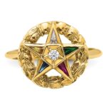 IBGoodman 14k Women's Polished and Textured with Multi-color CZ and Diamond Eastern Star Masonic Ring - Image 4