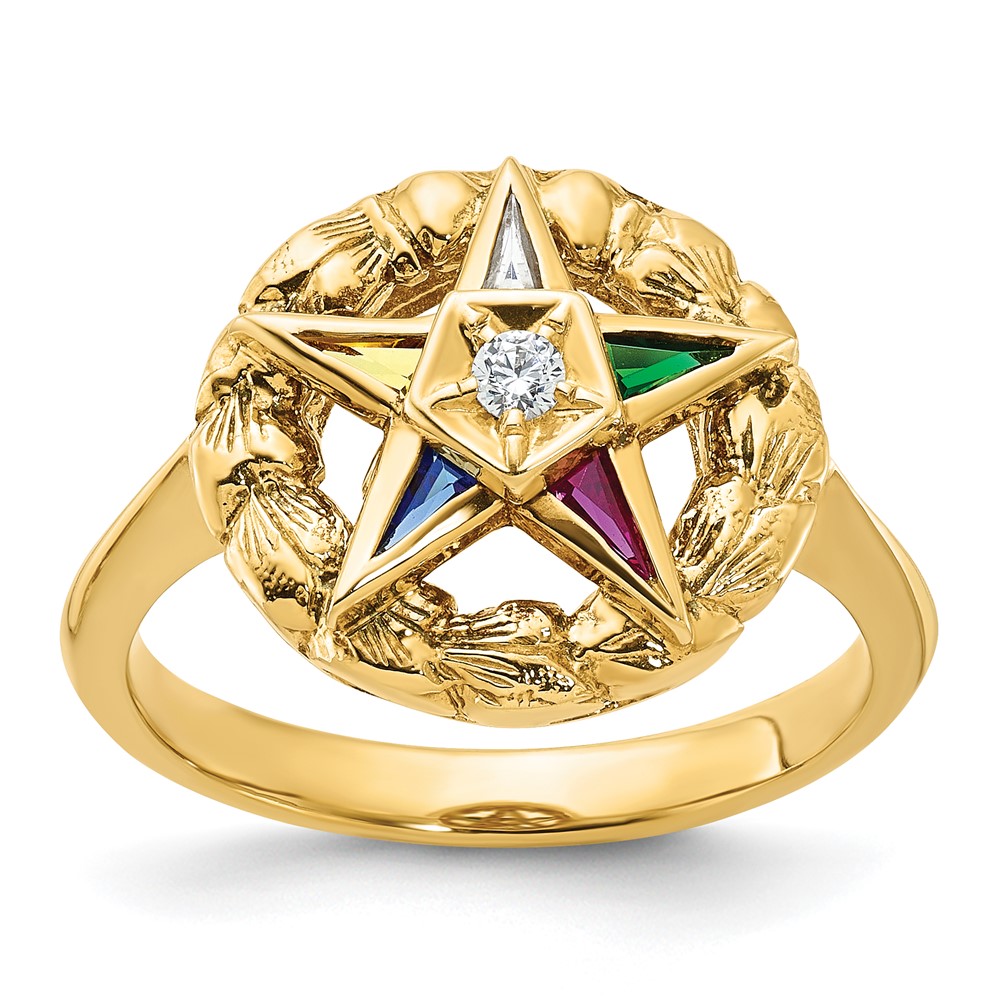 B02566-4YAA.jpg IBGoodman 14k Women's Polished and Textured Eastern Star Masonic Ring Mounting - Image 1