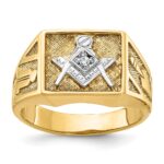 IBGoodman 14k with White Rhodium Men's Polished and Textured Diamond Blue Lodge Master Masonic Ring
