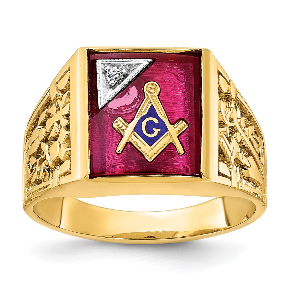 B03214-4YWCR_AA.jpg IBGoodman 14k Two-tone Men's Polished and Textured Blue Lodge Master Masonic Ring Mounting - Image 1
