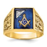 IBGoodman 14k Two-tone Men's Polished and Textured with Lab Created Sapphire and Diamond Blue Lodge Master Masonic Ring