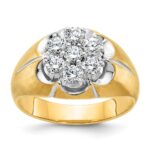 IBGoodman 14k Two-tone with White Rhodium Men's Polished Satin and Grooved 1 Carat AA Quality Diamond Round Cluster Ring