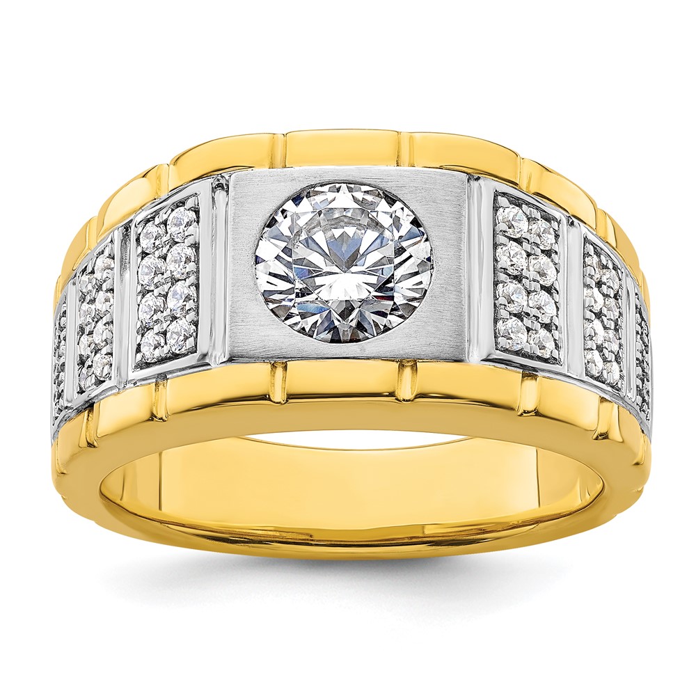 B220042-4YWAA-1.jpg IBGoodman 14k Two-tone 1 5/8 carat Lab Grown Diamond VS/SI+ G+ Complete Polished and Satin Men's Ring - Image 1