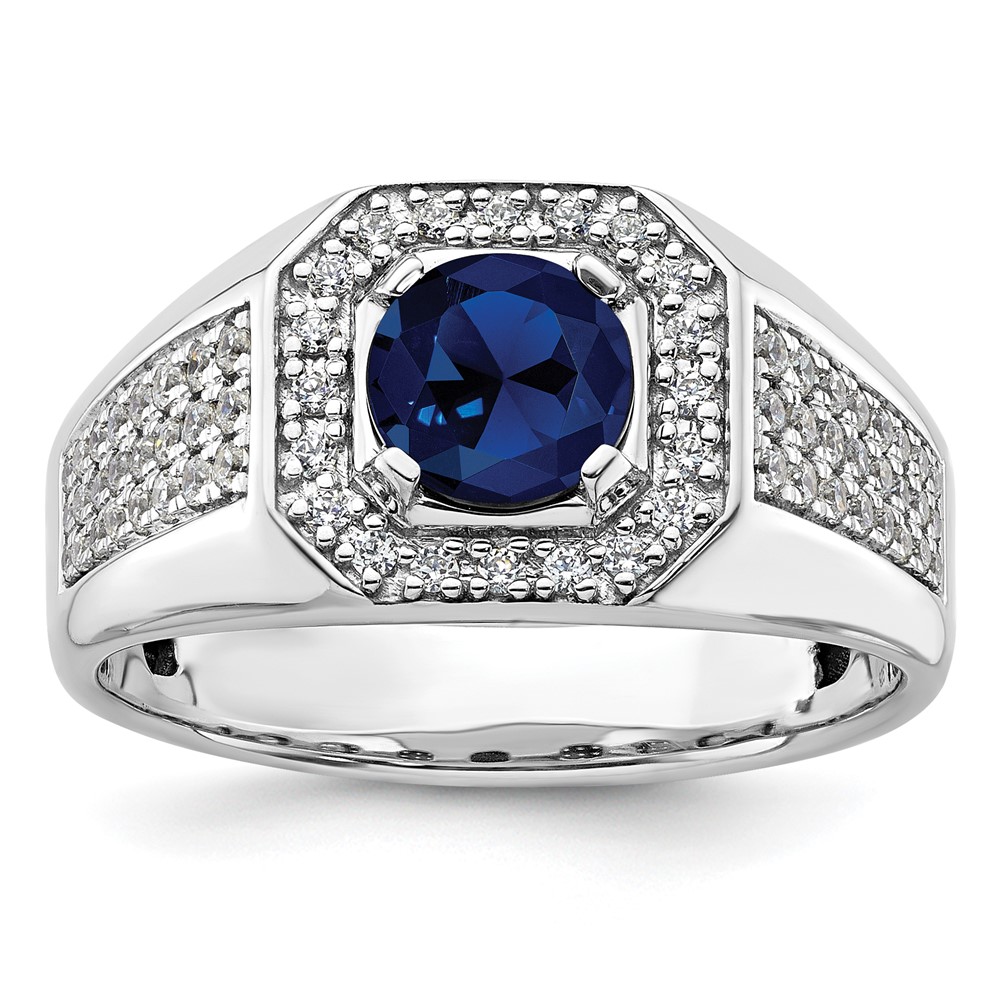 B220050-4WCS_AA.jpg IBGoodman 14k White Gold 1/2 carat Lab Grown Diamond VS/SI+ G+ and Created Blue Sapphire Complete Men's Ring - Image 1