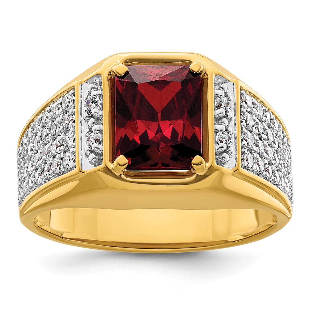 B220071-4YCR_AA.jpg IBGoodman 14k with White Rhodium 3/4 carat Lab Grown Diamond VS/SI+ G+ and Created Ruby Complete Men's Ring - Image 1