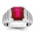 14k White Gold IBGoodman Men's Created Ruby and 1/5 carat Diamond Complete Ring