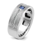 14k White Gold IBGoodman Men's Satin Lab Created Sapphire and 1/8 carat Diamond Complete Ring - Image 8