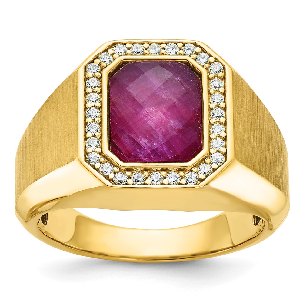 B52137-4YCR_AA.jpg 14k IBGoodman Men's Satin Ruby Doublet Stone and 1/4 carat Diamond Complete Ring - Image 1