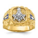 IBGoodman 14k Two-tone Men's Polished and Nugget Textured Diamond Blue Lodge Master Masonic Ring