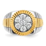 IBGoodman 14k Two-tone Men's Polished and Textured 1 Carat AA Quality Round Cluster Ring - Image 6
