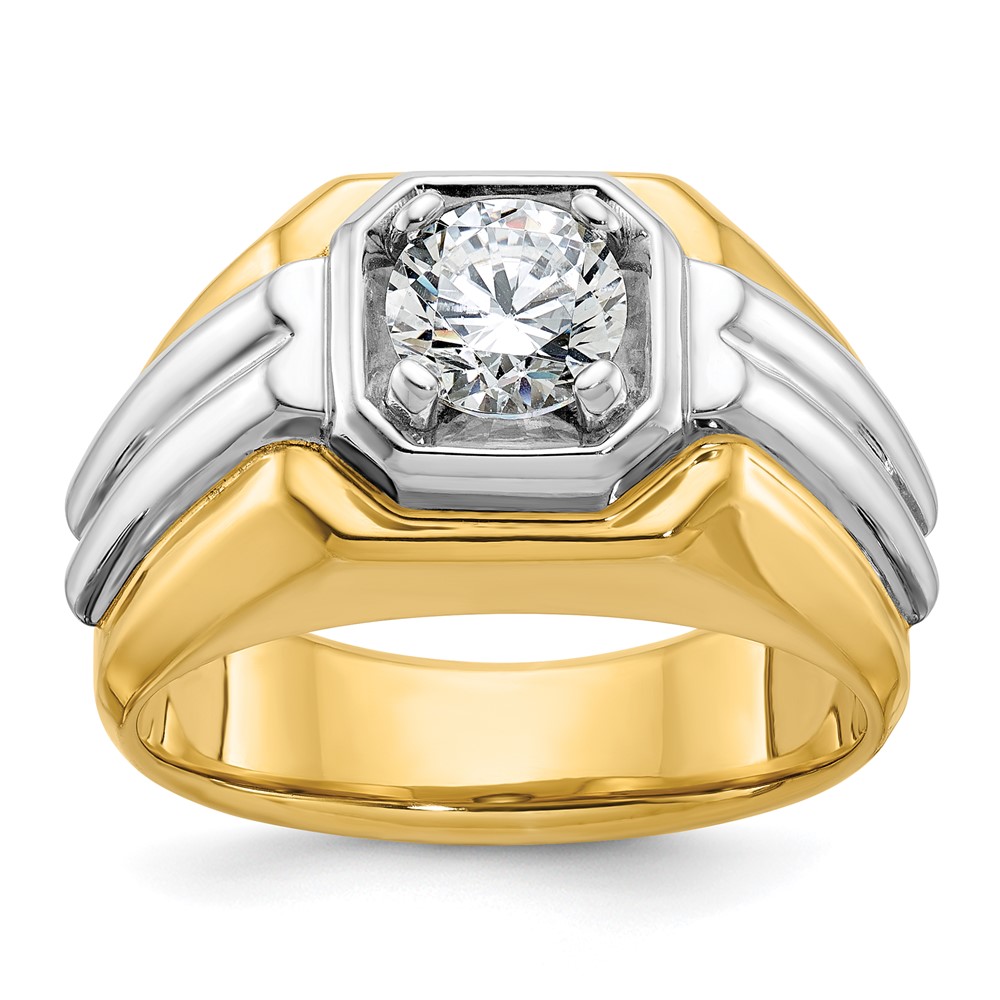 B56895-4YWAA.jpg IBGoodman 14k Two-tone 1 carat Lab Grown Diamond VS/SI+ G+ Complete Polished and Grooved Men's Ring - Image 1