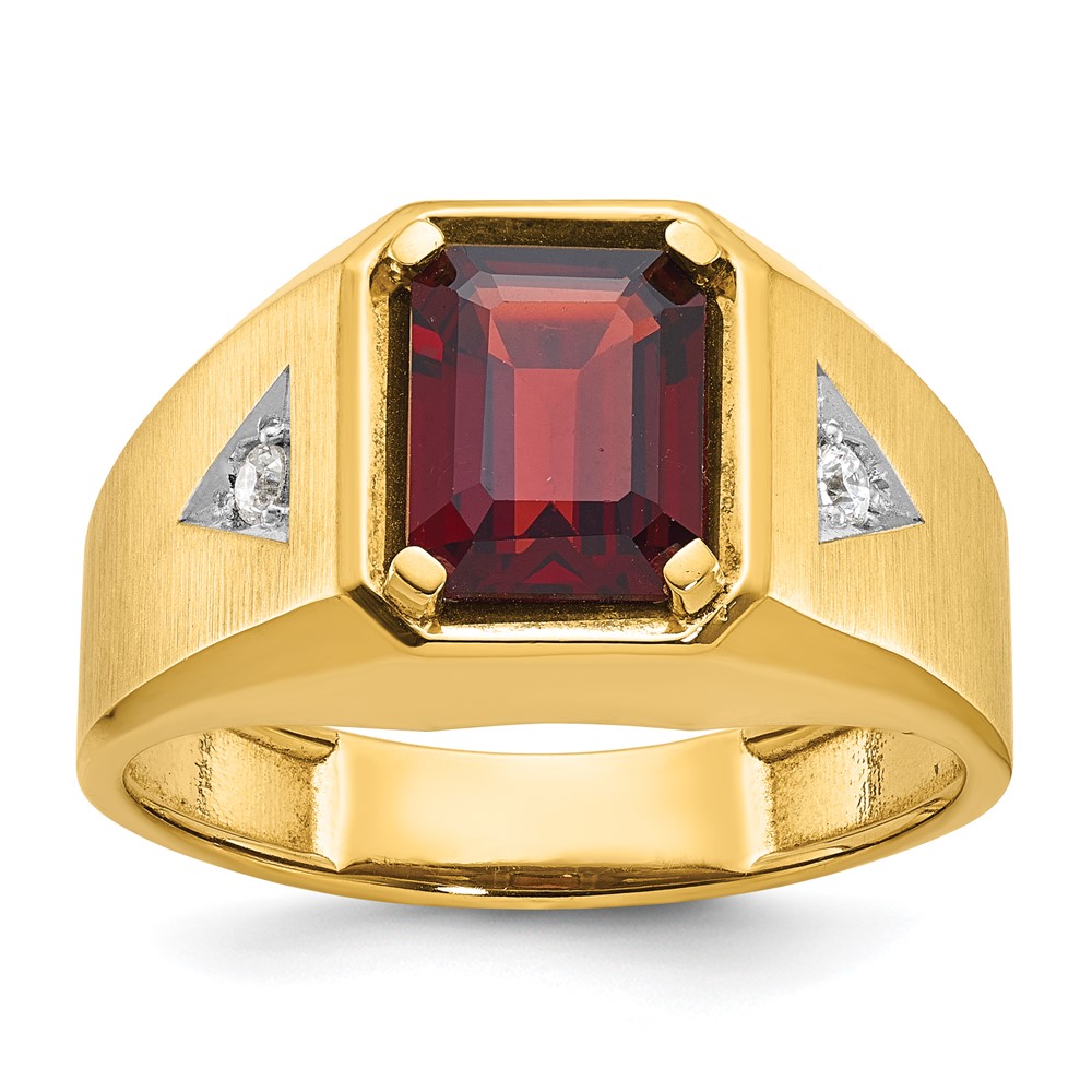 B57492-4YGA_AA.jpg 14k IBGoodman Men's Polished and Satin Garnet and 1/15 carat Diamond Complete Ring - Image 1