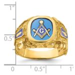 IBGoodman 10k Men's Polished and Nugget Textured with Blue Enamel and Lab Created Sapphire Blue Lodge Master Masonic Ring - Image 3