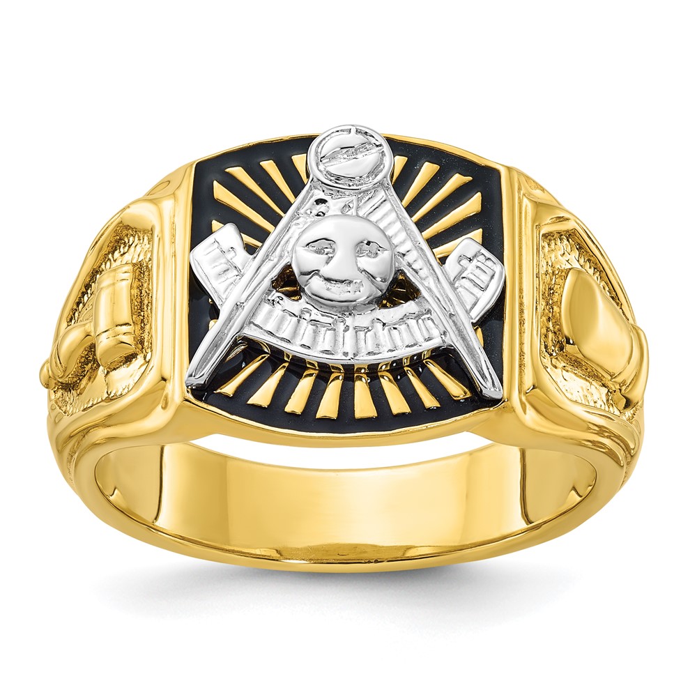 B57632-0YW.jpg IBGoodman 10k Two-tone Men's Polished and Textured with Black Enamel Past Master Masonic Ring - Image 1