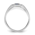 14k White Gold IBGoodman Men's Created Sapphire and 1/20 carat Diamond Satin Complete Ring - Image 2