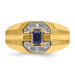 14k IBGoodman Men's Created Sapphire and 1/20 carat Diamond Satin Complete Ring - Image 6