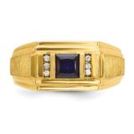 14k IBGoodman Men's Created Sapphire and 1/20 carat Diamond Satin Complete Ring - Image 4