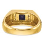 14k IBGoodman Men's Created Sapphire and 1/20 carat Diamond Satin Complete Ring - Image 5