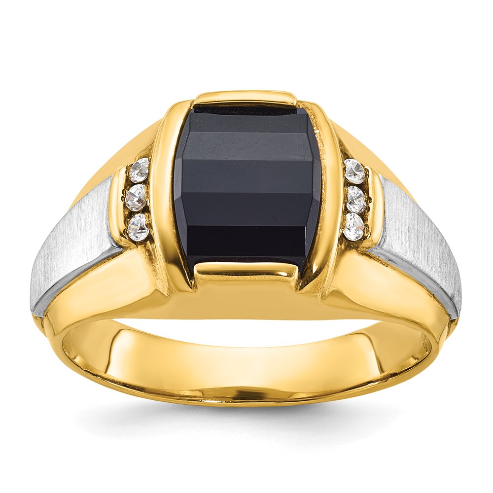 B57823-4YWOX_AA.jpg 14k Two-tone IBGoodman Men's Satin Onyx and 1/10 carat Diamond Complete Ring - Image 1