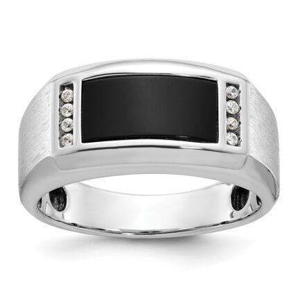 14k White Gold IBGoodman Men's Satin Onyx and 1/15 carat Diamond Complete Ring