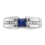 IBGoodman 14k White Gold Men's Polished Lab Created Sapphire and 1/5 Carat AA Quality Diamond Ring - Image 6