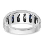 14k White Gold IBGoodman Men's Satin Lab Created Sapphire and 1/10 carat Diamond Complete Ring - Image 6
