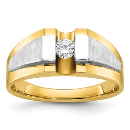 14k Two-tone IBGoodman Men's Polished and Satin 1/4 carat Diamond Complete Ring