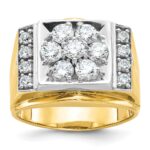 IBGoodman 14k Two Tone 1 1/2 carat Lab Grown Diamond VS/SI+ G+ Complete Men's Polished and Satin Cluster Ring