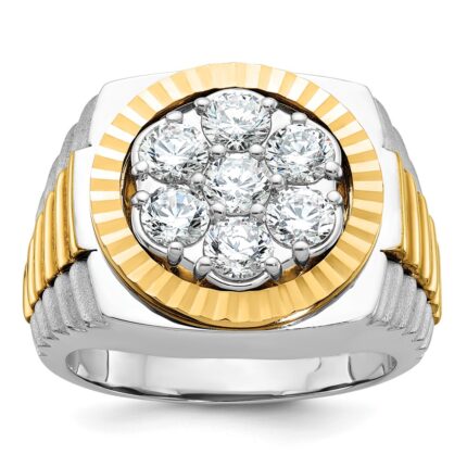 IBGoodman 14k Two-Tone 2 carat Lab Grown Diamond VS/SI+ G+ Complete Ribbed Men's Cluster Ring