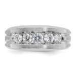 IBGoodman 14k White Gold Men's Polished Satin and Grooved 5-Stone 1 Carat AA Quality Diamond Ring - Image 4