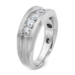 IBGoodman 14k White Gold Men's Polished Satin and Grooved 5-Stone Ring Mounting - Image 6