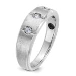 IBGoodman 14k White Gold Men's Polished Satin and Grooved 3-Stone 1/5 Carat AA Quality Diamond Ring - Image 8