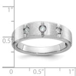 IBGoodman 14k White Gold Men's Polished Satin and Grooved 3-Stone 1/5 Carat AA Quality Diamond Ring - Image 3