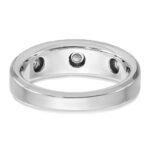 IBGoodman 14k White Gold Men's Polished Satin and Grooved 3-Stone Ring Mounting - Image 7