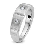 IBGoodman 14k White Gold Men's Polished Satin and Grooved 3-Stone Ring Mounting - Image 8