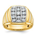 IBGoodman 14k Two Tone 1 carat Lab Grown Diamond VS/SI+ G+ Complete Polished Satin and Grooved Men's Cluster Ring