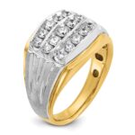 IBGoodman 14k Two-tone Men's Polished Satin and Grooved 3-Row 1 Carat AA Quality Diamond Ring - Image 8