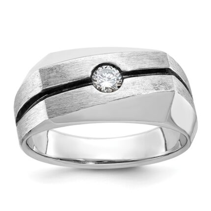 14k White Gold with Black Rhodium IBGoodman Men's Satin 1/5 carat Diamond Complete Ring