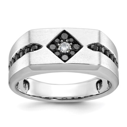 14k White Gold with Black Rhodium IBGoodman Men's Satin 5/8 carat Black and White Diamond Complete Ring