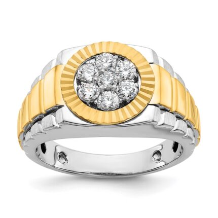 IBGoodman 14k Two-Tone 1/2 carat Lab Grown Diamond VS/SI+ G+ Complete Ribbed Men's Cluster Ring