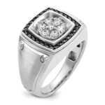 IBGoodman 14k White Gold Men's Polished and Satin 3/4 Carat AA Quality Black and White Diamond Halo Cluster Ring - Image 8
