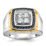 IBGoodman 10k Two-tone Men's Polished 3/4 Carat A Quality Black and White Diamond Square Cluster Ring