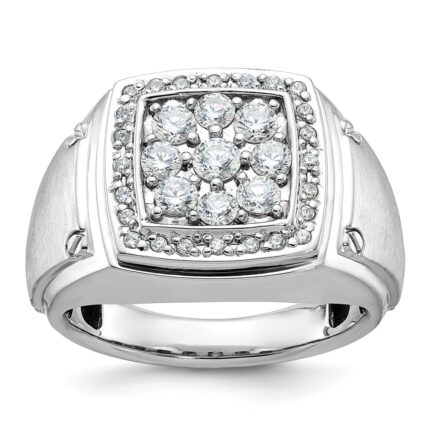 IBGoodman 14k White Gold 1 carat Lab Grown Diamond VS/SI+ G+ Complete Men's Polished and Satin Cluster Ring