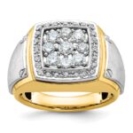 IBGoodman 14k Two-tone Men's Polished and Satin 1 Carat AA Quality Diamond Square Cluster Ring