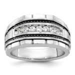 IBGoodman 14k White Gold with Black Rhodium Men's Polished Satin and Textured 7-Stone 1/2 Carat AA Quality Diamond Ring