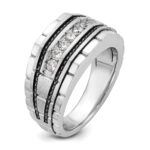 IBGoodman 14k White Gold with Black Rhodium Men's Polished Satin and Textured 7-Stone 1/2 Carat AA Quality Diamond Ring - Image 8